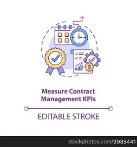Measure contract management kpis concept icon. Efficient contract management tips. Information around contract idea thin line illustration. Vector isolated outline RGB color drawing. Editable stroke. Measure contract management kpis concept icon