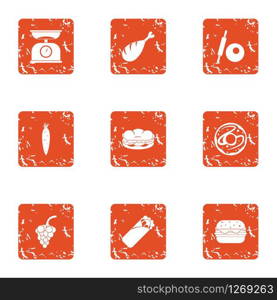 Measure food icons set. Grunge set of 9 measure food vector icons for web isolated on white background. Measure food icons set, grunge style