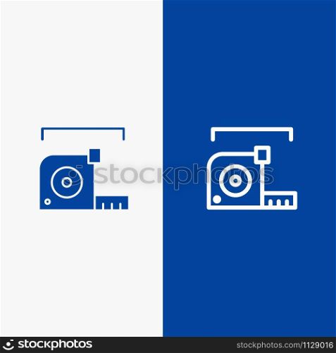 Measure, Measurement, Meter, Roulette, Ruler Line and Glyph Solid icon Blue banner Line and Glyph Solid icon Blue banner