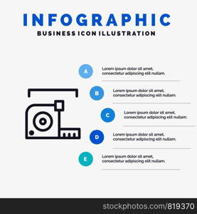 Measure, Measurement, Meter, Roulette, Ruler Line icon with 5 steps presentation infographics Background
