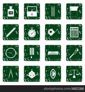 Measure precision icons set in grunge style green isolated vector illustration. Measure precision icons set grunge