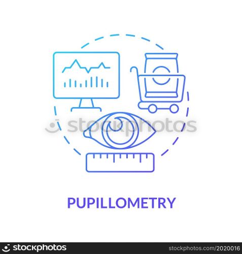 Measure pupil diameter concept icon. Visual activity tracking. Eye reaction assessement. Marketing and physiology abstract idea thin line illustration. Vector isolated outline color drawing. Measure pupil diameter concept icon