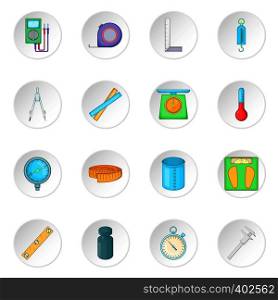 Measure tools icons set. Cartoon illustration of 16 measure tools vector icons for web. Measure tools icons set