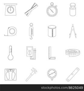 Measure tools set icons in outline style isolated on white background. Measure tools icon set outline