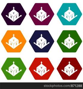 Measurement cube square icon set many color hexahedron isolated on white vector illustration. Measurement cube square icon set color hexahedron