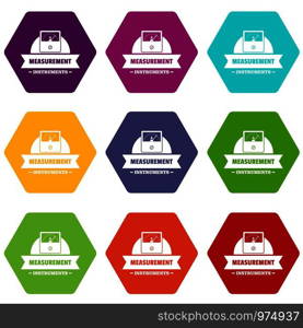 Measurement instrument icons 9 set coloful isolated on white for web. Measurement instrument icons set 9 vector