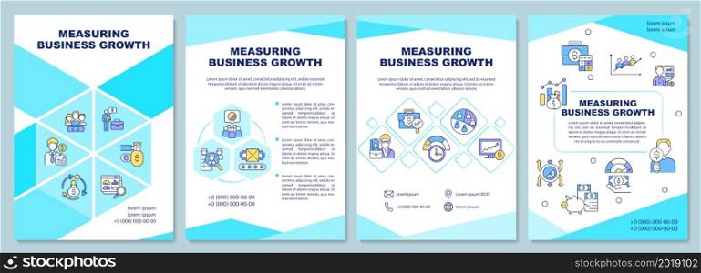 Measuring business growth brochure template. Company development. Flyer, booklet, leaflet print, cover design with linear icons. Vector layouts for presentation, annual reports, advertisement pages. Measuring business growth brochure template