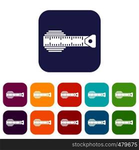 Measuring centimeter icons set vector illustration in flat style in colors red, blue, green, and other. Measuring centimeter icons set