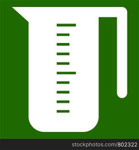 Measuring cup icon white isolated on green background. Vector illustration. Measuring cup icon green