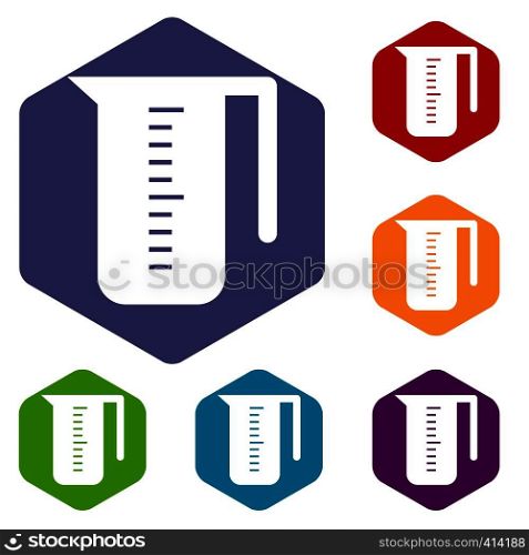 Measuring cup icons set rhombus in different colors isolated on white background. Measuring cup icons set