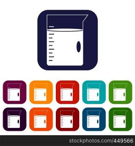 Measuring cup icons set vector illustration in flat style In colors red, blue, green and other. Measuring cup icons set flat