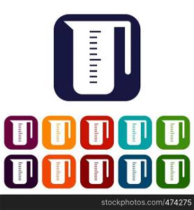 Measuring cup icons set vector illustration in flat style In colors red, blue, green and other. Measuring cup icons set