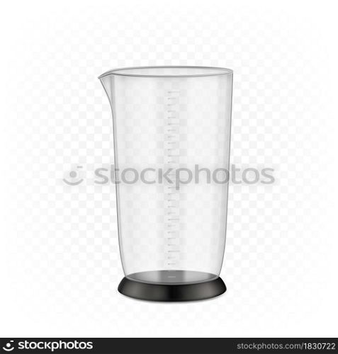 Measuring Cup Immersion Blender Device Part Vector. Plastic Measuring Cup For Cooking Smoothie And Cocktail. Appliance For Cook And Prepare Food And Drink Template Realistic 3d Illustration. Measuring Cup Immersion Blender Device Part Vector