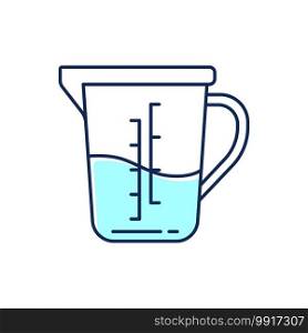 Measuring cup RGB color icon. Culinary, bakery purposes. Kitchen utensil. Measuring dry, wet ingredients. Washing powder, liquid detergents and bleach for clothes washing.Isolated vector illustration. Measuring cup RGB color icon