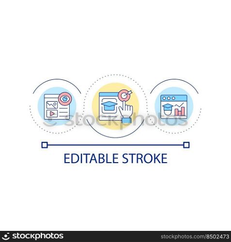 Measuring online student effectiveness loop concept icon. Performance management abstract idea thin line illustration. Monitoring activities. Isolated outline drawing. Editable stroke. Arial font used. Measuring online student effectiveness loop concept icon