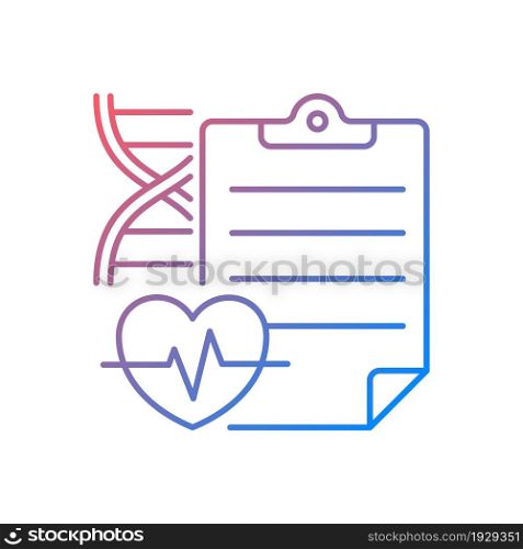 Measuring outcomes gradient linear vector icon. Clinical trials results determination. Record research efficacy. Thin line color symbol. Modern style pictogram. Vector isolated outline drawing. Measuring outcomes gradient linear vector icon