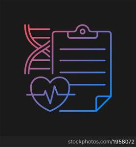 Measuring outcomes gradient vector icon for dark theme. Clinical trials results determination. Record research efficacy. Thin line color symbol. Modern style pictogram. Vector isolated outline drawing. Measuring outcomes gradient vector icon for dark theme