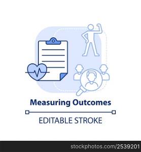Measuring outcomes light blue concept icon. Therapy control. Behavioral trend abstract idea thin line illustration. Isolated outline drawing. Editable stroke. Arial, Myriad Pro-Bold fonts used. Measuring outcomes light blue concept icon