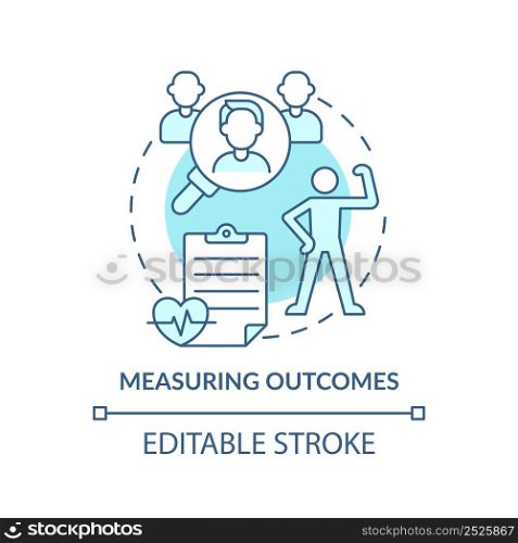 Measuring outcomes turquoise concept icon. Therapy providing control. Behavioral abstract idea thin line illustration. Isolated outline drawing. Editable stroke. Arial, Myriad Pro-Bold fonts used. Measuring outcomes turquoise concept icon