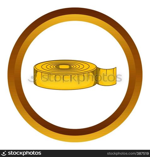 Measuring tape i vector icon in golden circle, cartoon style isolated on white background. Measuring tape vector icon