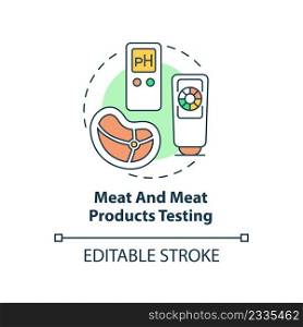 Meat and meat products testing concept icon. Evaluate food production abstract idea thin line illustration. Isolated outline drawing. Editable stroke. Arial, Myriad Pro-Bold fonts used. Meat and meat products testing concept icon