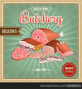 Meat best choice delicious retro butchery paper poster vector illustration