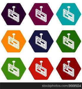 Meat bread sector direction icons 9 set coloful isolated on white for web. Meat bread sector direction icons set 9 vector