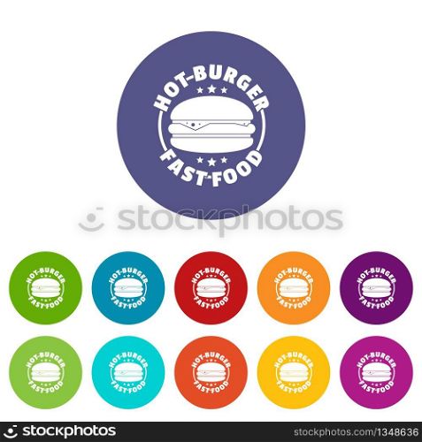 Meat burger icons color set vector for any web design on white background. Meat burger icons set vector color