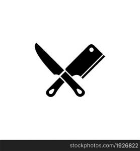 Meat Cutting Knives, Butcher Tools. Flat Vector Icon illustration. Simple black symbol on white background. Meat Cutting Knives, Butcher Tools sign design template for web and mobile UI element. Meat Cutting Knives, Butcher Tools Flat Vector Icon