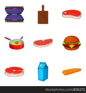 Meat for sandwich icons set. Cartoon set of 9 meat for sandwich vector icons for web isolated on white background. Meat for sandwich icons set, cartoon style