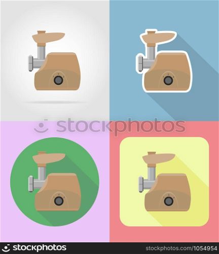 meat grinder household appliances for kitchen flat icons vector illustration isolated on background