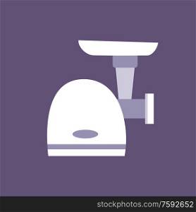 Meat grinder isolated. Household kitchen appliances. Vector flat illustration.