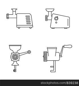 Meat grinder tool icon set. Outline set of meat grinder tool vector icons for web design isolated on white background. Meat grinder tool icon set, outline style