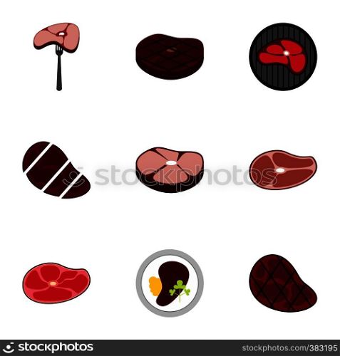 Meat icons set. Flat illustration of 9 meat vector icons for web. Meat icons set, flat style