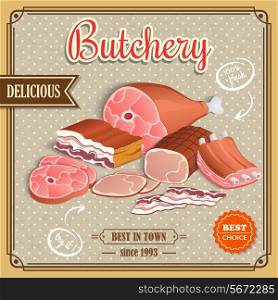 Meat label best choice retro butchery poster vector illustration