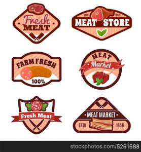 Meat Market Emblems Set. Meat market emblems set with butcher symbols flat isolated vector illustration