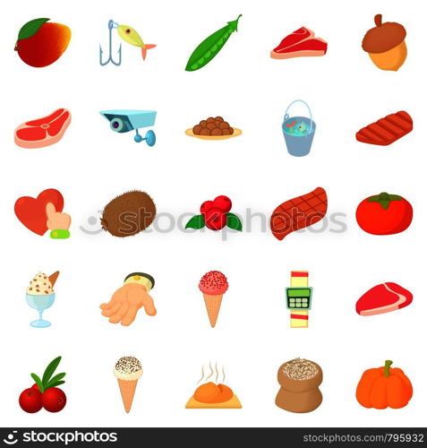 Meat market icons set. Cartoon set of 25 meat market vector icons for web isolated on white background. Meat market icons set, cartoon style