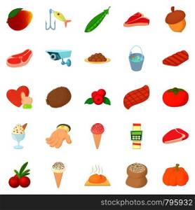 Meat market icons set. Cartoon set of 25 meat market vector icons for web isolated on white background. Meat market icons set, cartoon style
