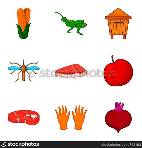 Meat procurement icons set. Cartoon set of 9 meat procurement vector icons for web isolated on white background. Meat procurement icons set, cartoon style