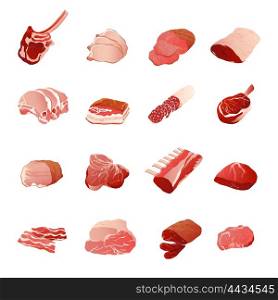 Meat Products Icons Set . Meat products icons set with sausage ribs and fillet flat isolated vector illustration