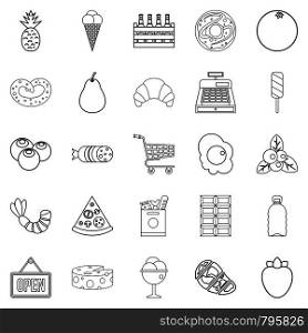 Meat section icons set. Outline set of 25 meat section vector icons for web isolated on white background. Meat section icons set, outline style