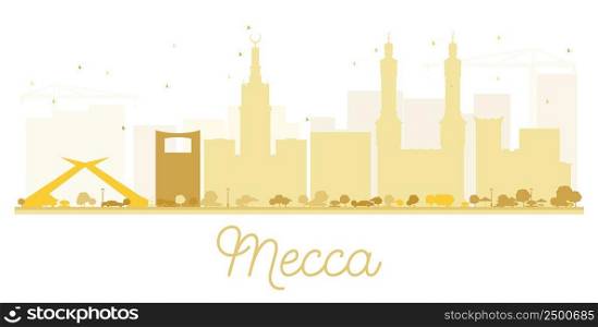 Mecca City skyline golden silhouette. Vector illustration. Simple flat concept for tourism presentation, banner, placard or web site. Business travel concept. Cityscape with landmarks