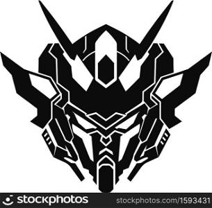 Mecha mask emblem in black over white