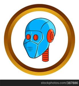 Mechanic head vector icon in golden circle, cartoon style isolated on white background. Mechanic head vector icon