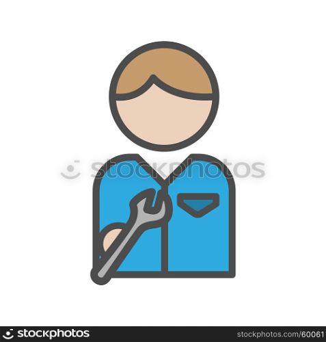 Mechanic icon with tools and blue uniform