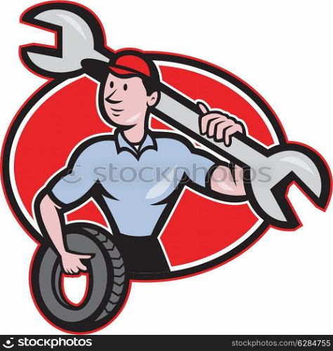 mechanic with spanner wrench standing