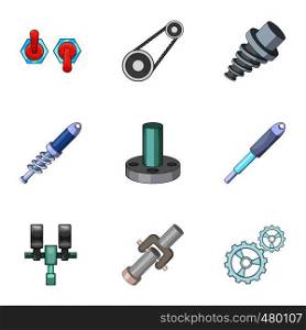 Mechanical and electrical parts icons set. Cartoon set of 9 mechanical and electrical parts vector icons for web isolated on white background. Mechanical and electrical parts icons set