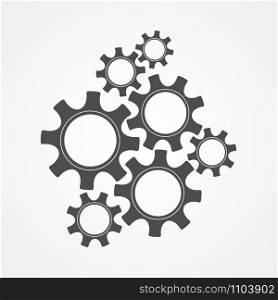 Mechanical cogs technology vector illustration. Development concept design element, black contour cog and gear group signify innovation teamwork. Cogwheel graphic for web icons or modern background. Development concept black contour gear and cog