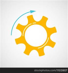 Mechanical cogs technology vector illustration. Teamwork concept design element with orange and blue cog or gear signify communication progress. Cogwheel graphic for web icons or modern background. Orange and blue teamwork concept with cog and gear