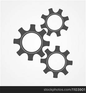 Mechanical cogs technology vector illustration. Teamwork concept factory mechanism with black contour cog and gear signify communication progress. Cogwheel graphic for web icons or modern background. Teamwork concept black contour gear and cog